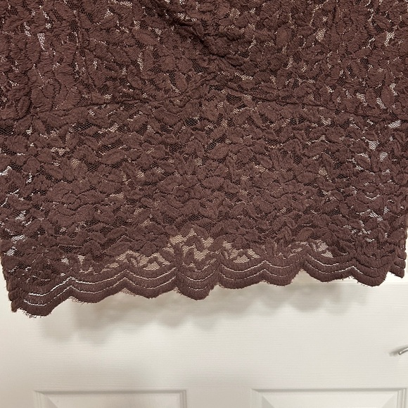Shyanne Chocolate Brown Lace Crop Top Scalloped Edges Country Western Layering - Picture 6 of 8